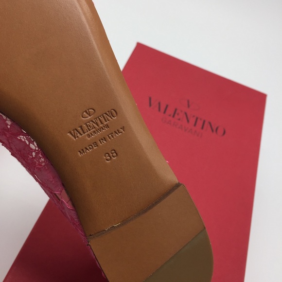 NIB Valentino Garavani Lace Ankle Strap Flats in Pink Size 38 - Picture 8 of 9